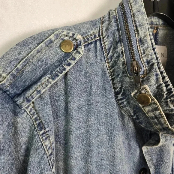 Hayden Los Angeles Women's Denim Jacket Medium Cinch Waist Cargo Blue Distressed - Picture 5 of 13